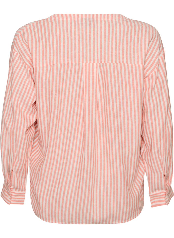 Blus i linne och viskos med v-ringning, Orange, Packshot image number 1