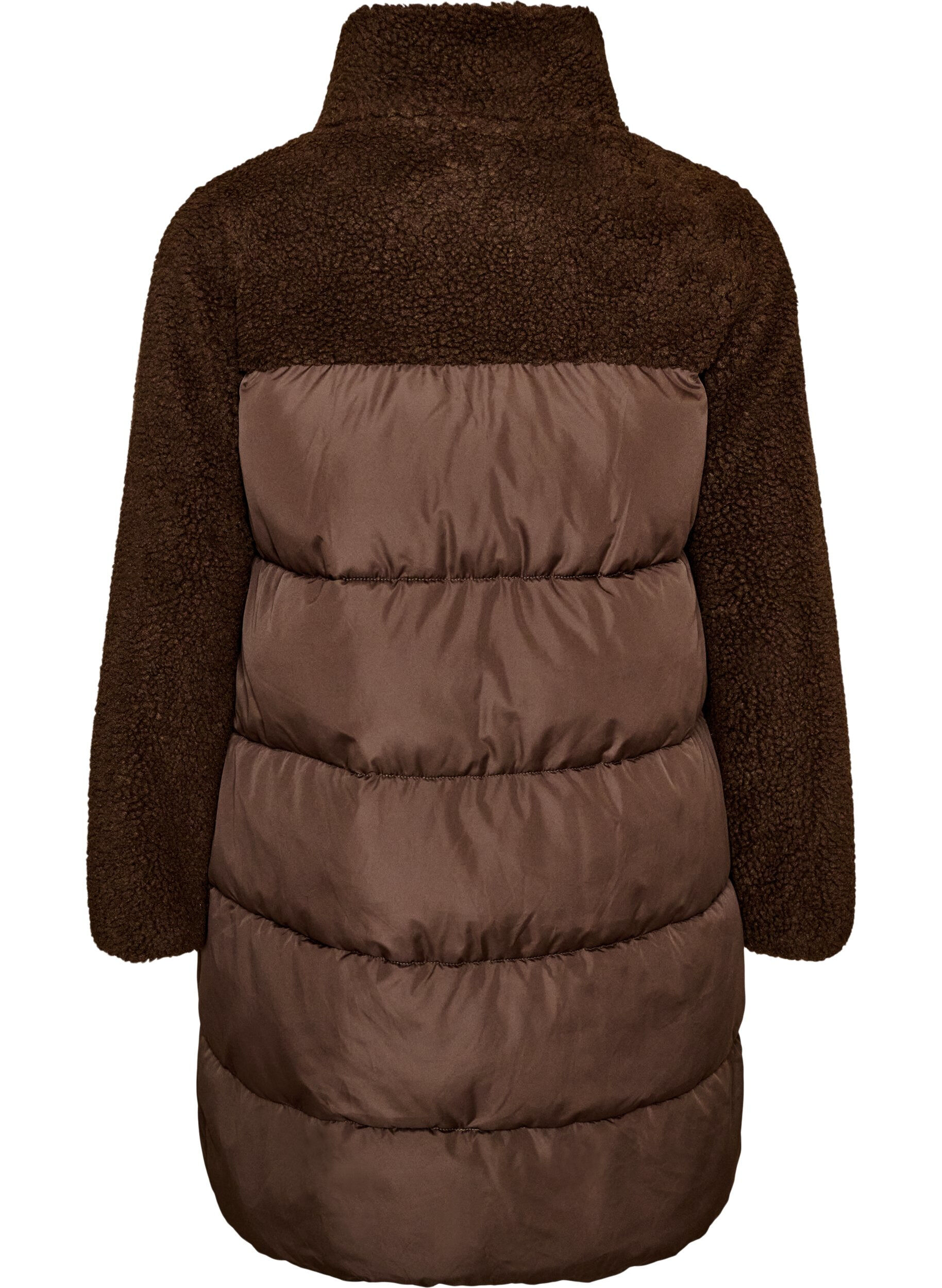 ZizziHalvl&aring;ng pufferjacka med teddyfleece, Brun, Packshot image number 1
