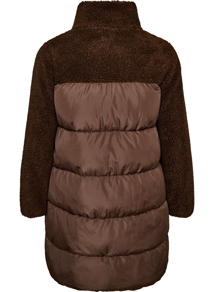 Halvl&aring;ng pufferjacka med teddyfleece, Brun, Packshot image number 1