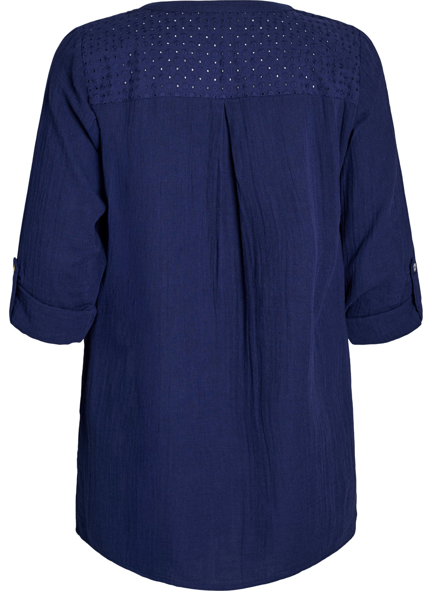 ZizziTunika i bomullsmuslin med broderie anglaise, Bl&aring;, Packshot image number 1