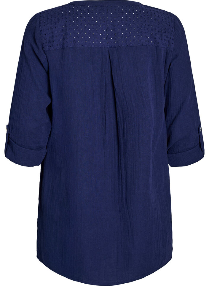 Tunika i bomullsmuslin med broderie anglaise, Bl&aring;, Packshot image number 1