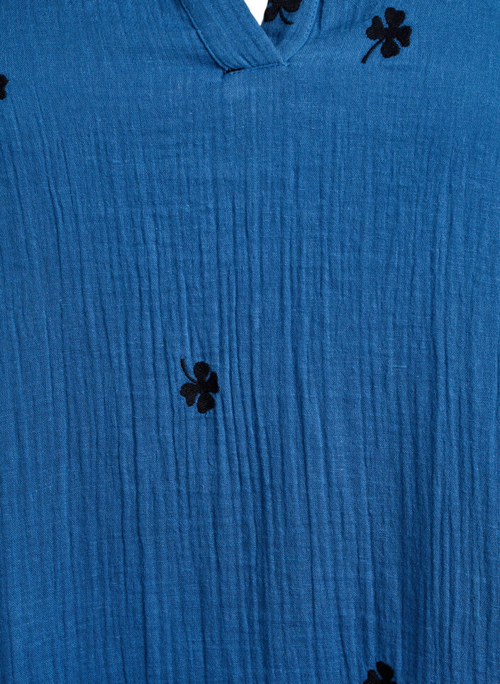 Kort a-linjeformad kl&auml;nning i bomullsmuslin, Bl&aring;, Packshot image number 2