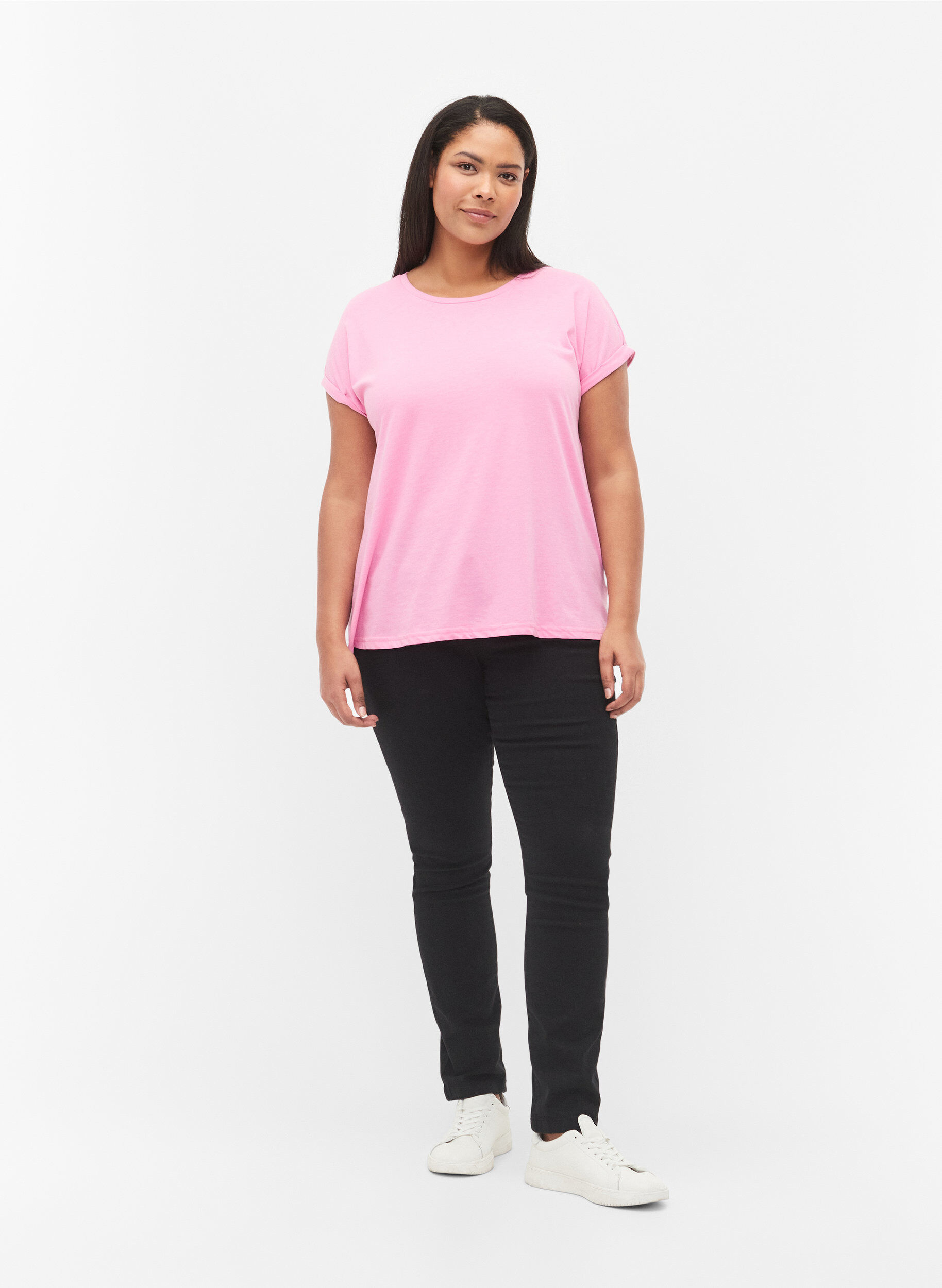 Zizzi Kort&auml;rmad t-shirt i bomullsblandning, Rosa, Model image number 1