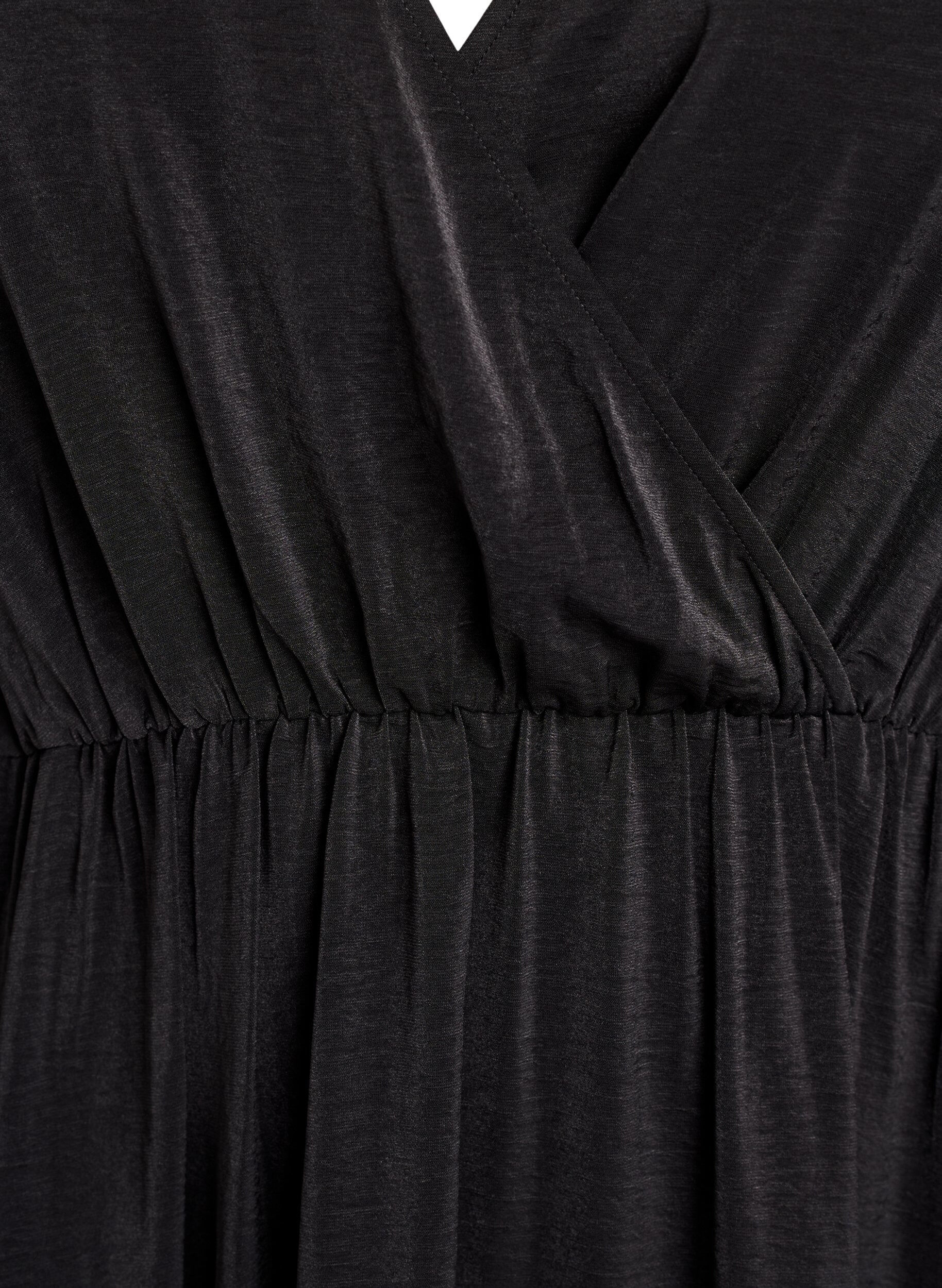 Zizzi Midikl&auml;nning med omlottlook och smock&auml;rmar, Svart, Packshot image number 2