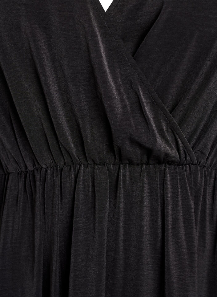 Midiklänning med omlottlook och smockärmar, Svart, Packshot image number 2