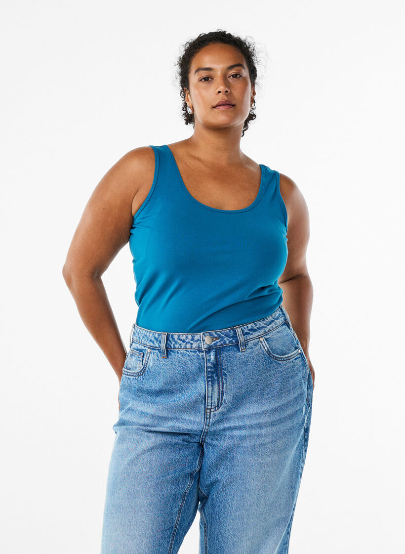 Solid f&auml;rg bas topp i bomull, Bl&aring;, Model image number 0