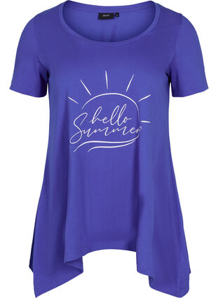 A-linjeformad t-shirt i bomull, Dazzling Blue HELLO , Packshot image number 0