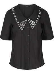 Kortärmad skjorta i bomull med stor krage, Black w. White