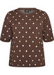 Kort&auml;rmad stickad blus med prickar, Brun, Packshot image number 0