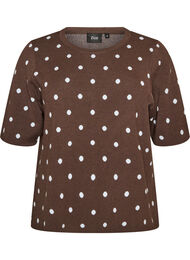 Kort&auml;rmad stickad blus med prickar, Brun
