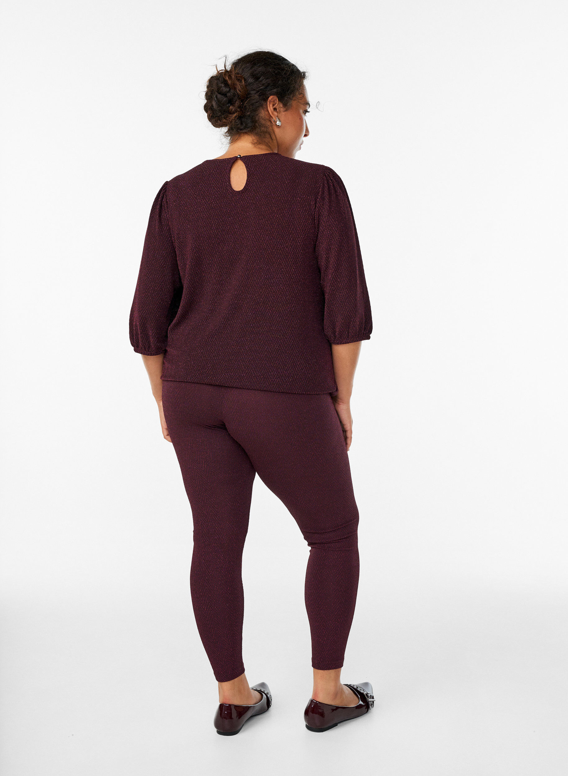 Zizzi Leggings med glitterm&ouml;nster, M&ouml;rk Bordeaux, Model image number 2