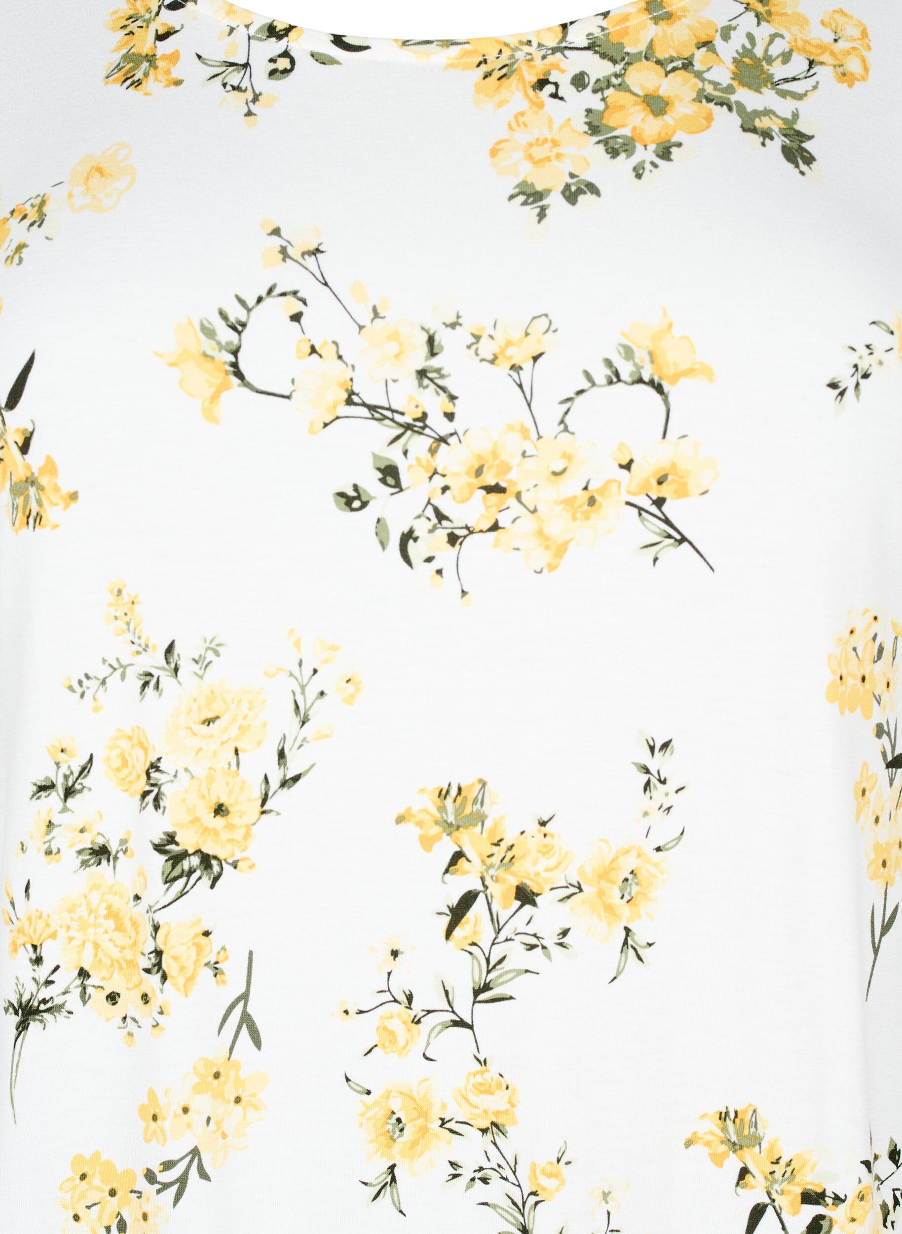 Zizzi T-shirt med blommigt tryck, Gul, Packshot image number 2