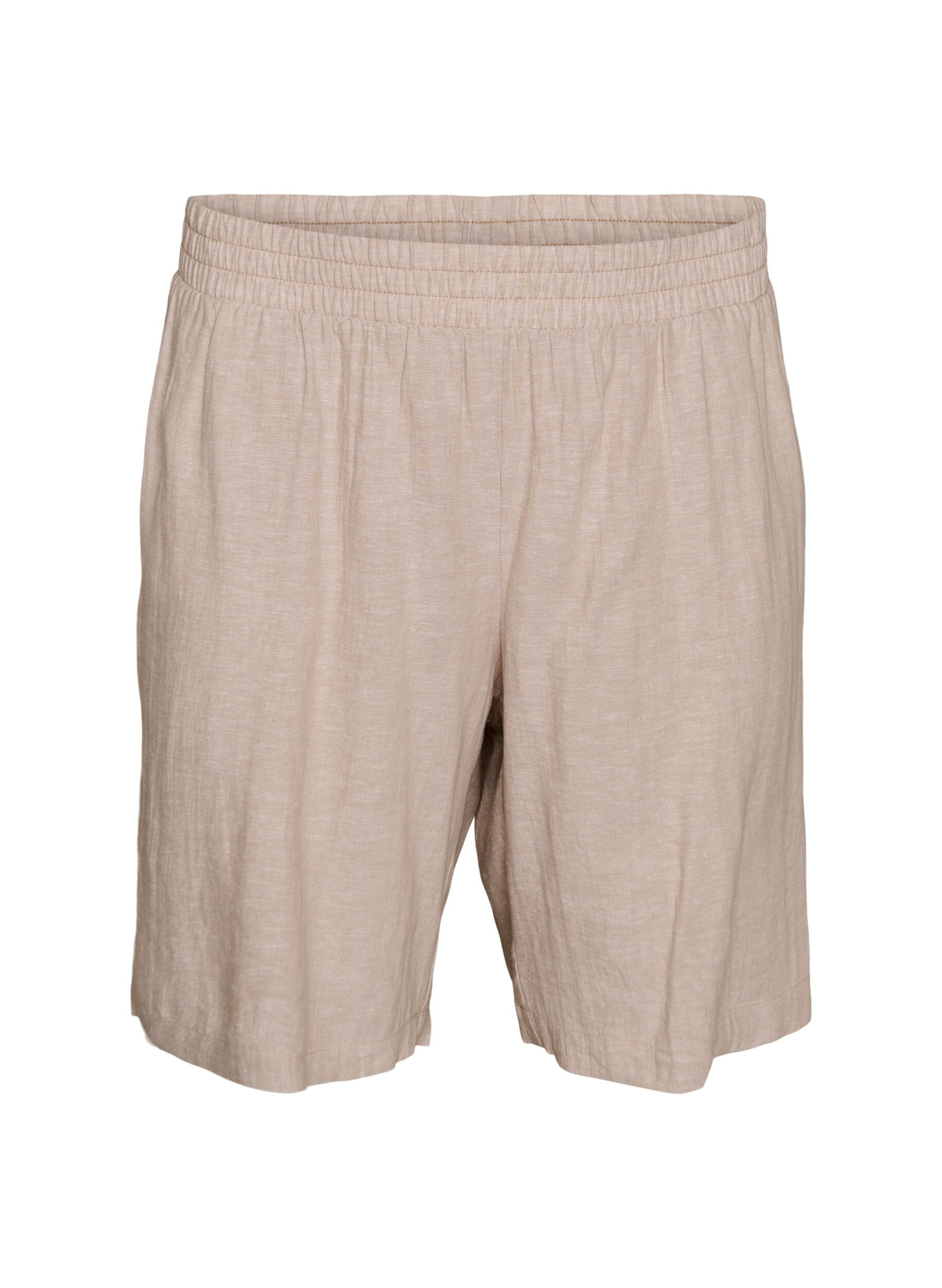 Zizzi Shorts i linne och viskos med h&ouml;g midja, Beige, Packshot image number 0
