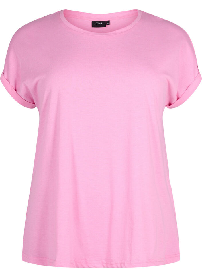 Kort&auml;rmad t-shirt i bomullsmix, Rosa, Packshot image number 0