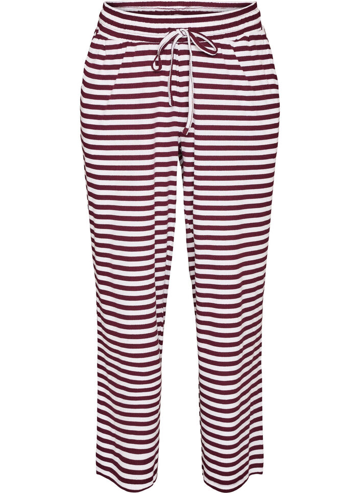 Randiga pyjamasbyxor med h&ouml;g midja och vida ben, R&ouml;d, Packshot image number 0
