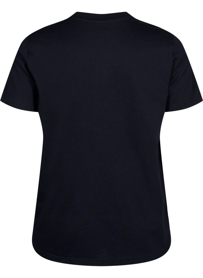 Enkel t-shirt i bomull med rund halsringning, Svart, Packshot image number 1
