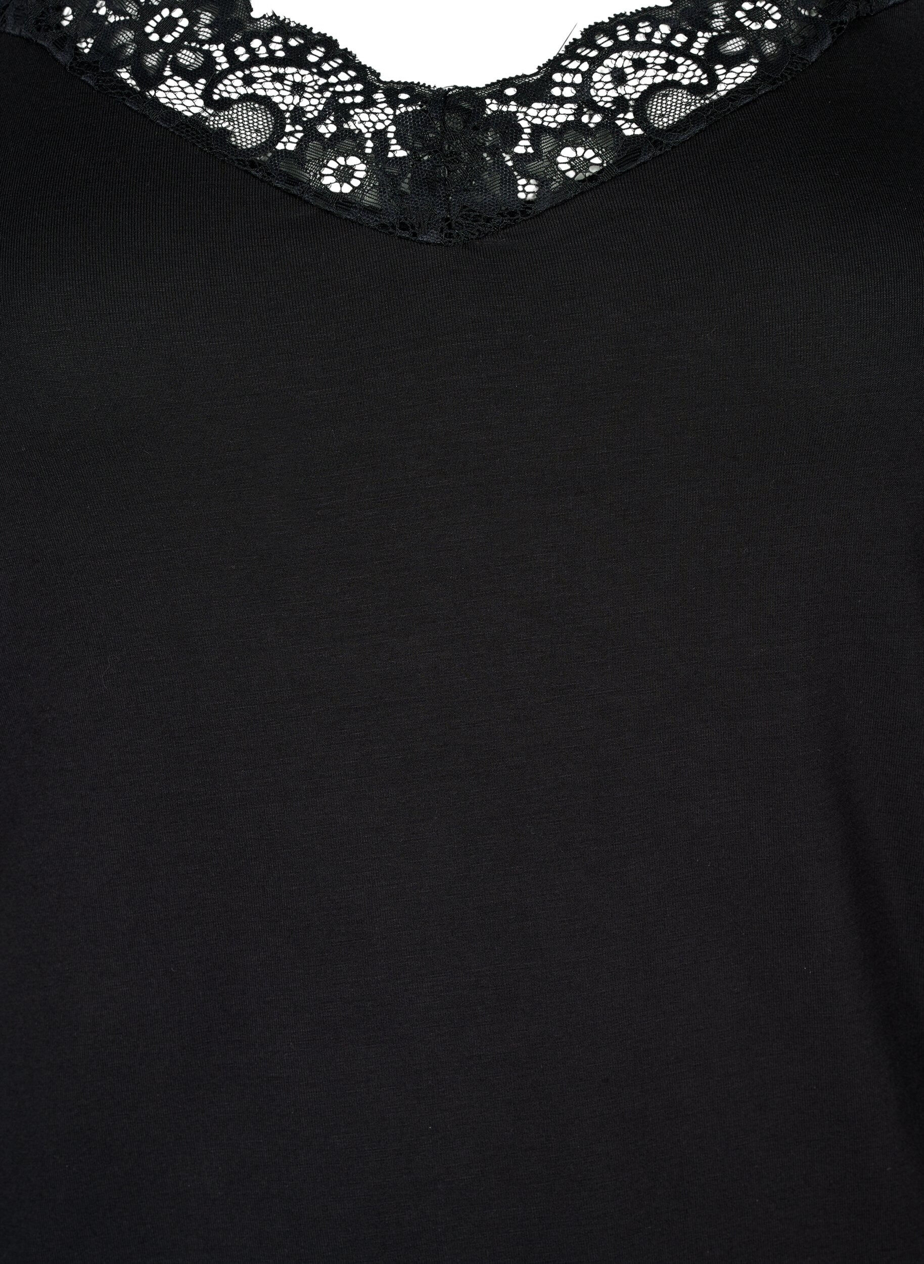 Zizzi Topp i viskos med spetskant, Svart, Packshot image number 2