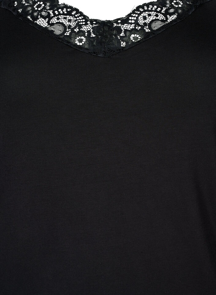 Topp i viskos med spetskant, Svart, Packshot image number 2