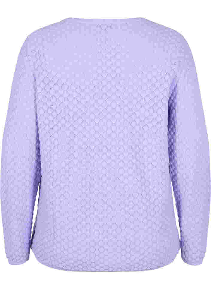 Stickad tröja med mönster och v-ringad hals, Lavender, Packshot image number 1
