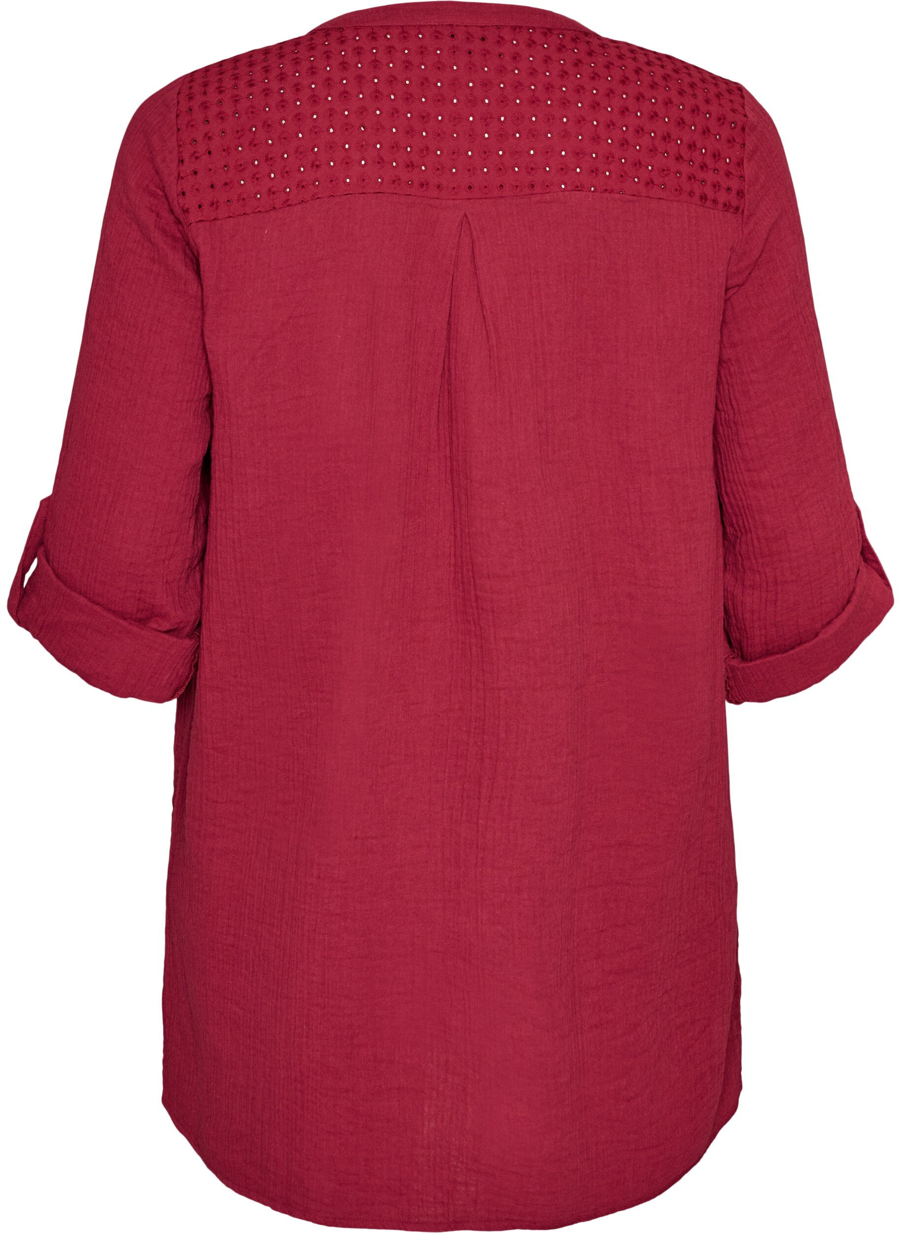 ZizziTunika i bomullsmuslin med broderie anglaise, R&ouml;d, Packshot image number 1