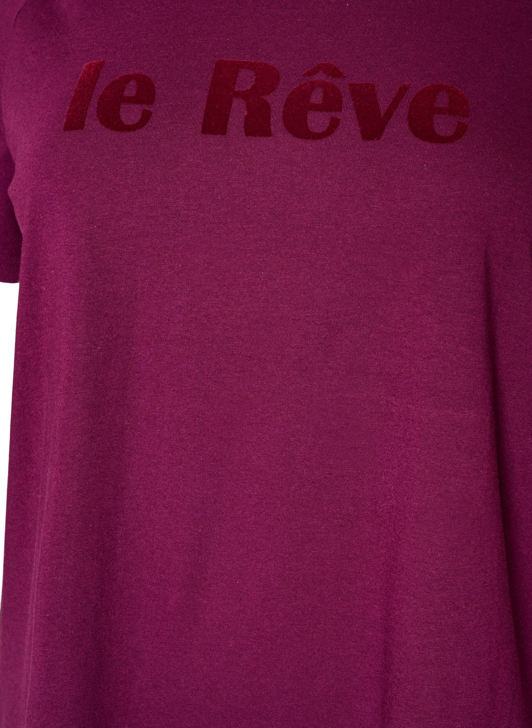 ZizziT-shirt i ekologisk bomull med velourtext, Lila, Packshot image number 2