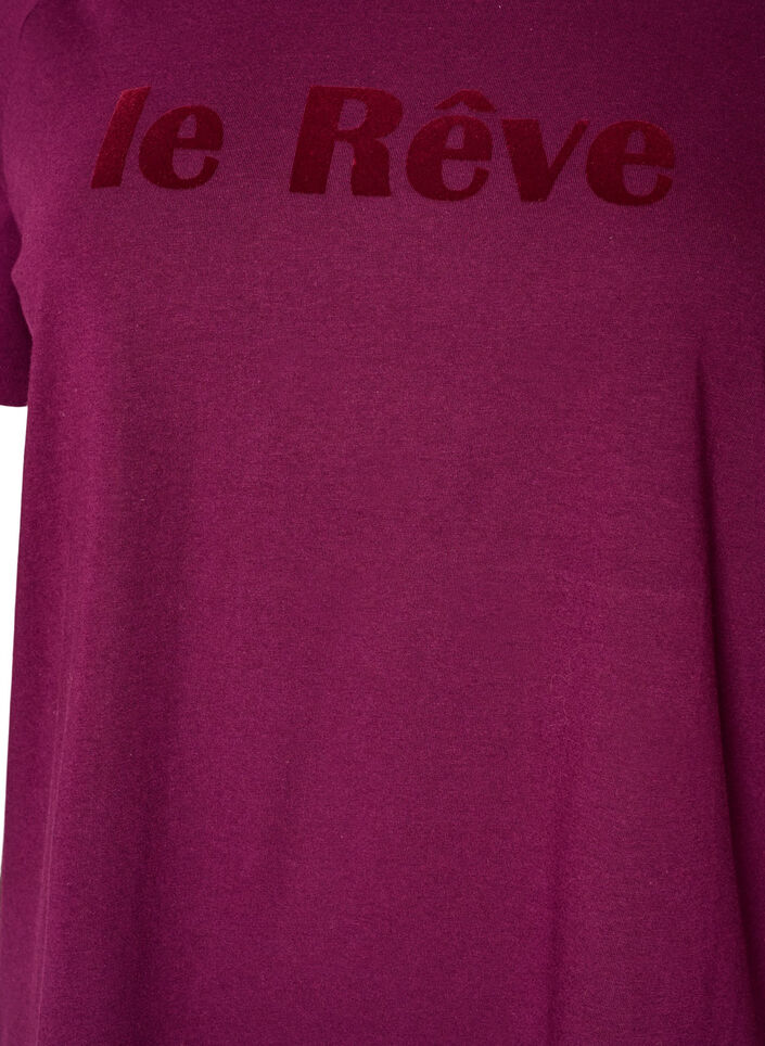 T-shirt i ekologisk bomull med velourtext, Lila, Packshot image number 2