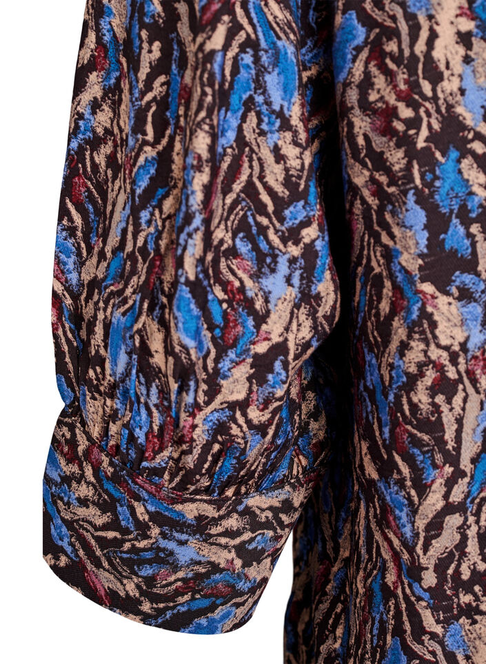 Blus med v-ringning och 3/4-ärm, Blå, Packshot image number 3