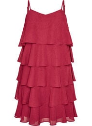 Kl&auml;nning i lager med volanger och spaghettiband, R&ouml;d