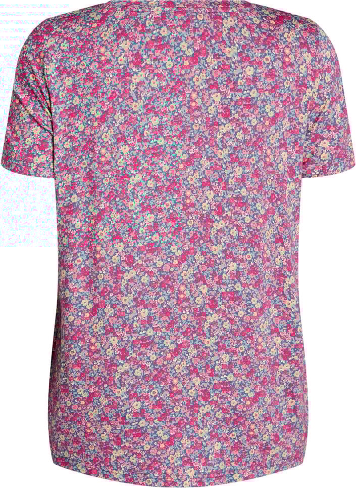 T-shirt med blommigt tryck, Rosa, Packshot image number 1