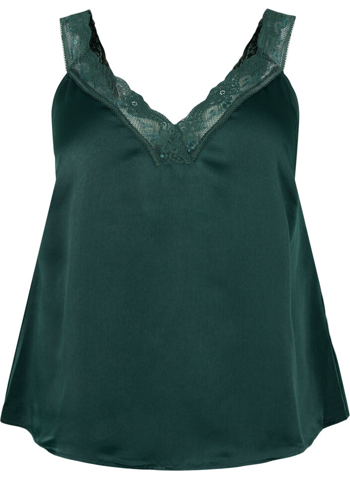 FLASH &ndash; Topp med V-ringning och spetskant, Scarab, Packshot image number 0