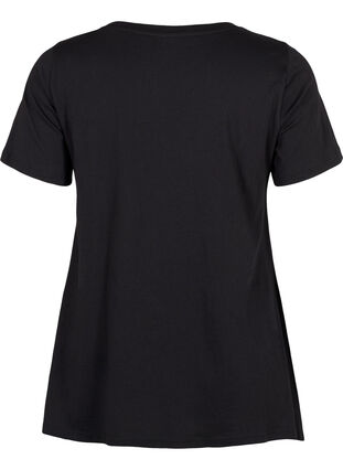 T-shirt i bomull med texttryck, Black HAPPY, Packshot image number 1
