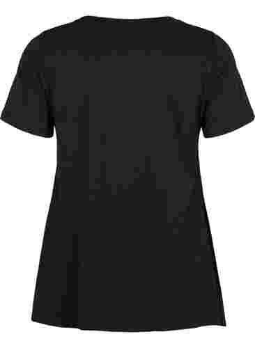T-shirt i bomull med texttryck, Black HAPPY, Packshot image number 1