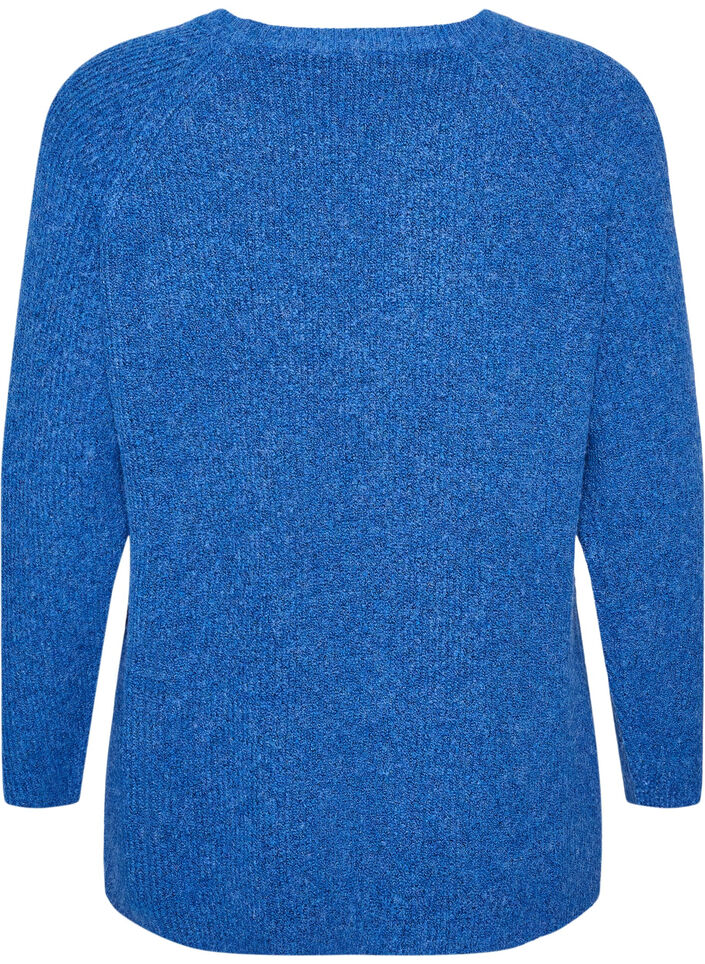 Stickad tr&ouml;ja med diagonalt m&ouml;nster och raglan&auml;rmar, Bl&aring;, Packshot image number 1