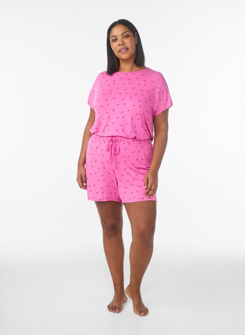 Pyjamastr&ouml;ja i viskos med helt&auml;ckande m&ouml;nster, Rosa, Model image number 1