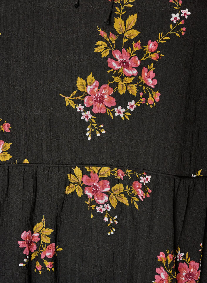 Kl&auml;nning med blommigt tryck och knytning, Svart, Packshot image number 2