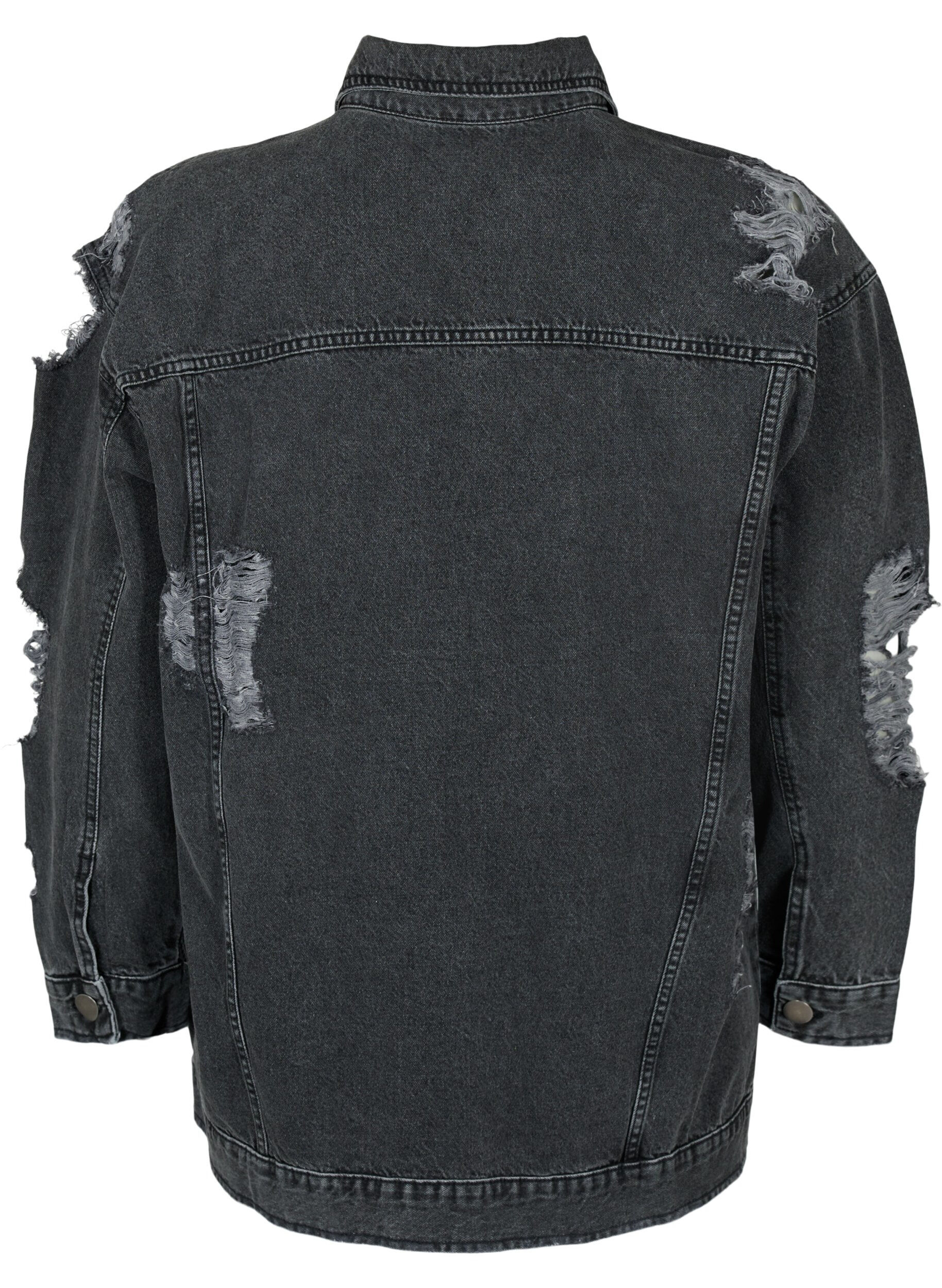 Zizzi L&ouml;st sittande jeansjacka med slitdetaljer, Dark Grey Denim, Packshot image number 1