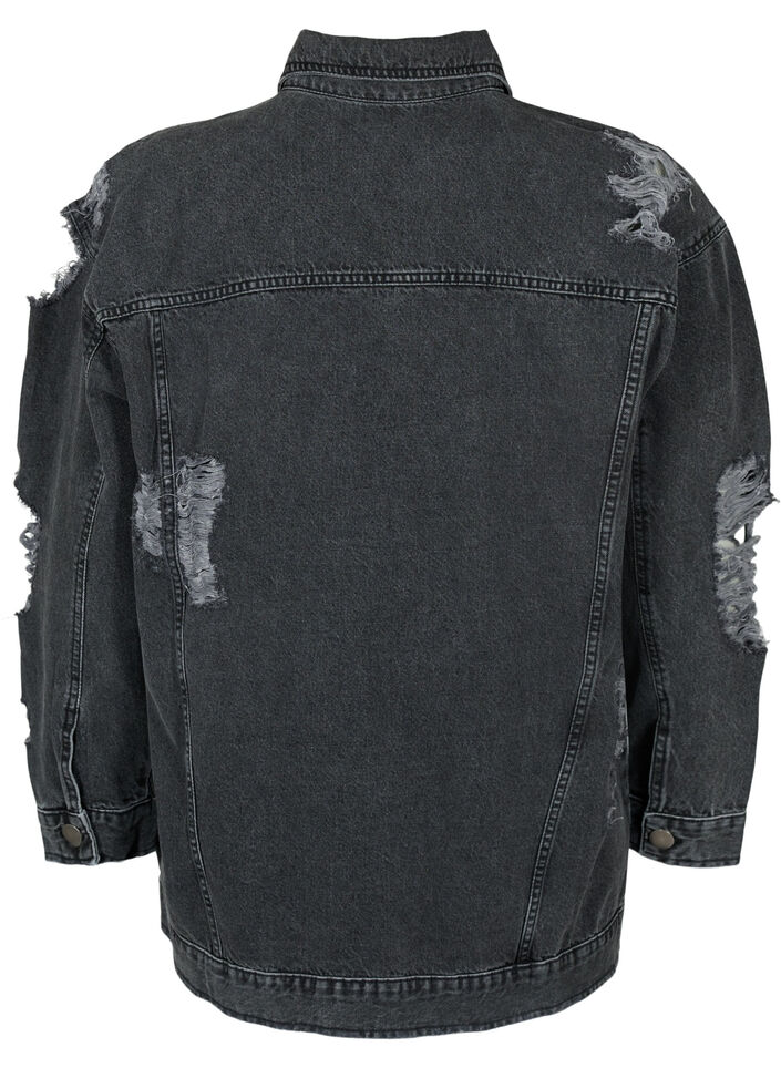 Löst sittande jeansjacka med slitdetaljer, Dark Grey Denim, Packshot image number 1