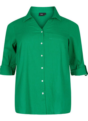 Blus med 3/4-ärmar och knappar, Jolly Green, Packshot image number 0