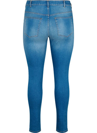 Extra slimmade Sanna jeans med förstörd stil, Blue denim, Packshot image number 1