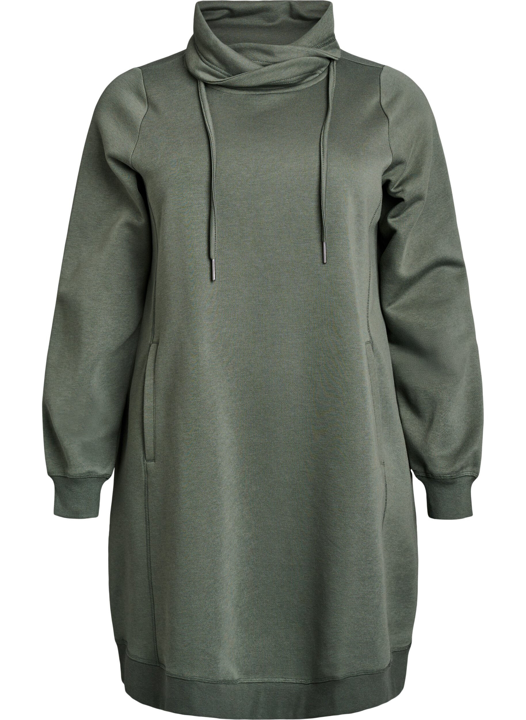 FLASH - Kort sweatshirtkl&auml;nning med h&ouml;g krage och fickor