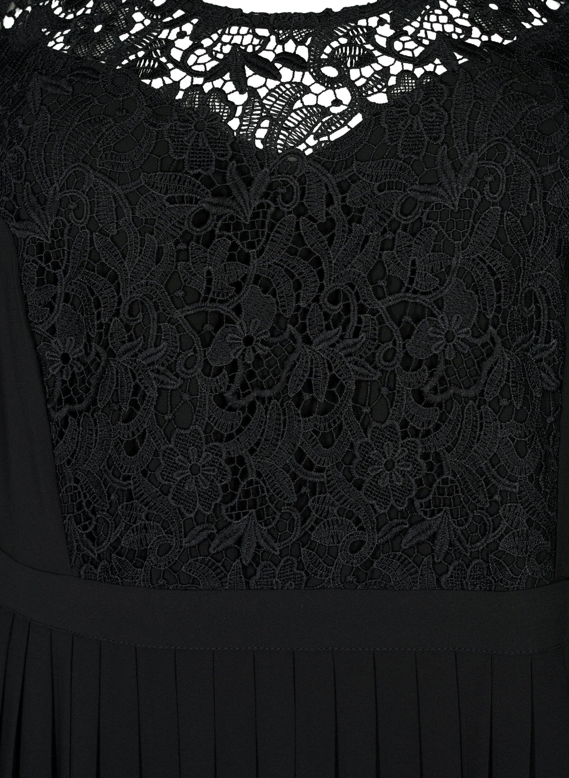 ZizziKort&auml;rmad kl&auml;nning med spets, Black, Packshot image number 2