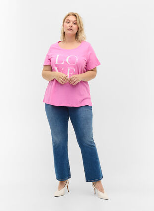 T-shirt i bomull med texttryck, Cyclamen LOVE, Model image number 2