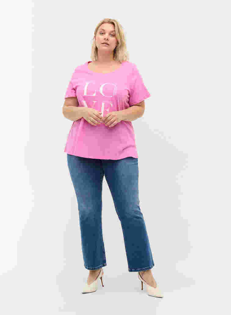 T-shirt i bomull med texttryck, Cyclamen LOVE, Model image number 2