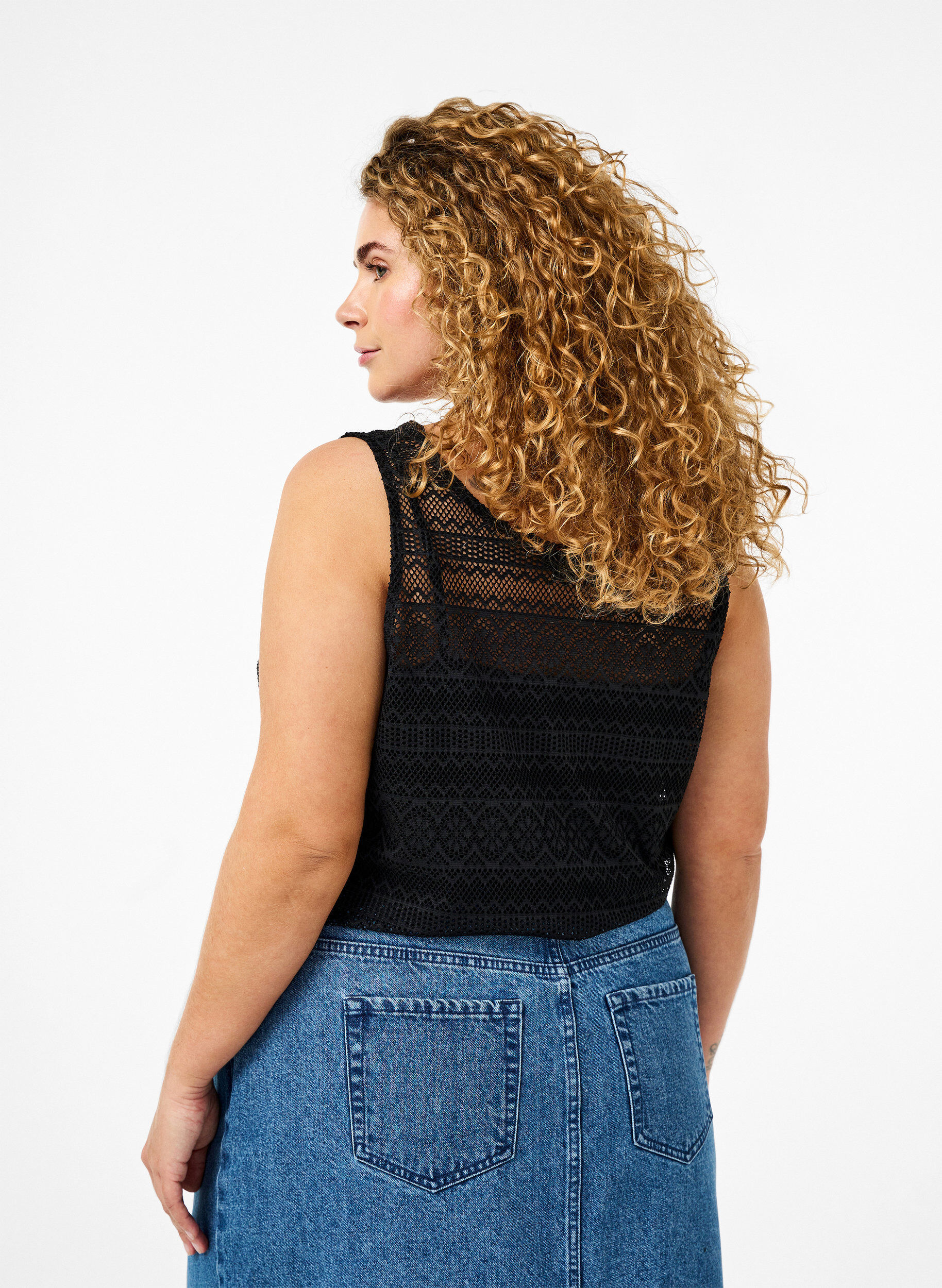 Zizzi &Auml;rml&ouml;s topp med h&aring;lm&ouml;nster, Black, Model image number 1