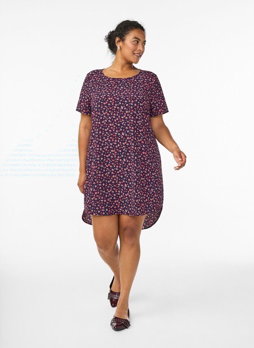 Kl&auml;nning med m&ouml;nster och korta &auml;rmar, Bl&aring;, Model image number 1