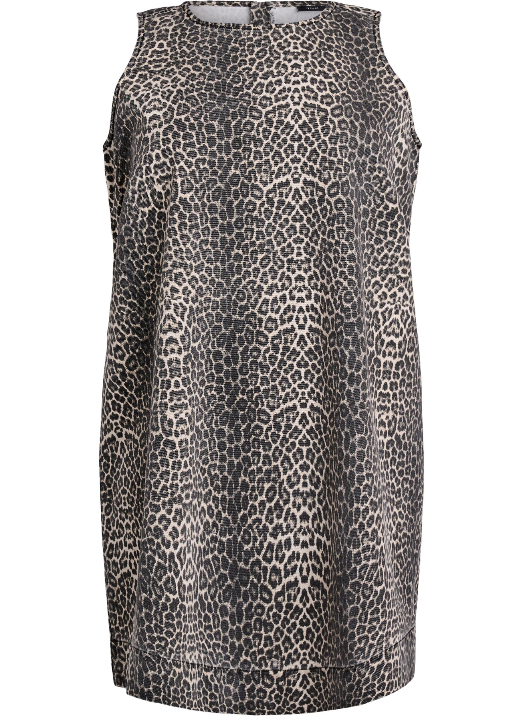 Kort &auml;rml&ouml;s denimkl&auml;nning med leopardm&ouml;nster