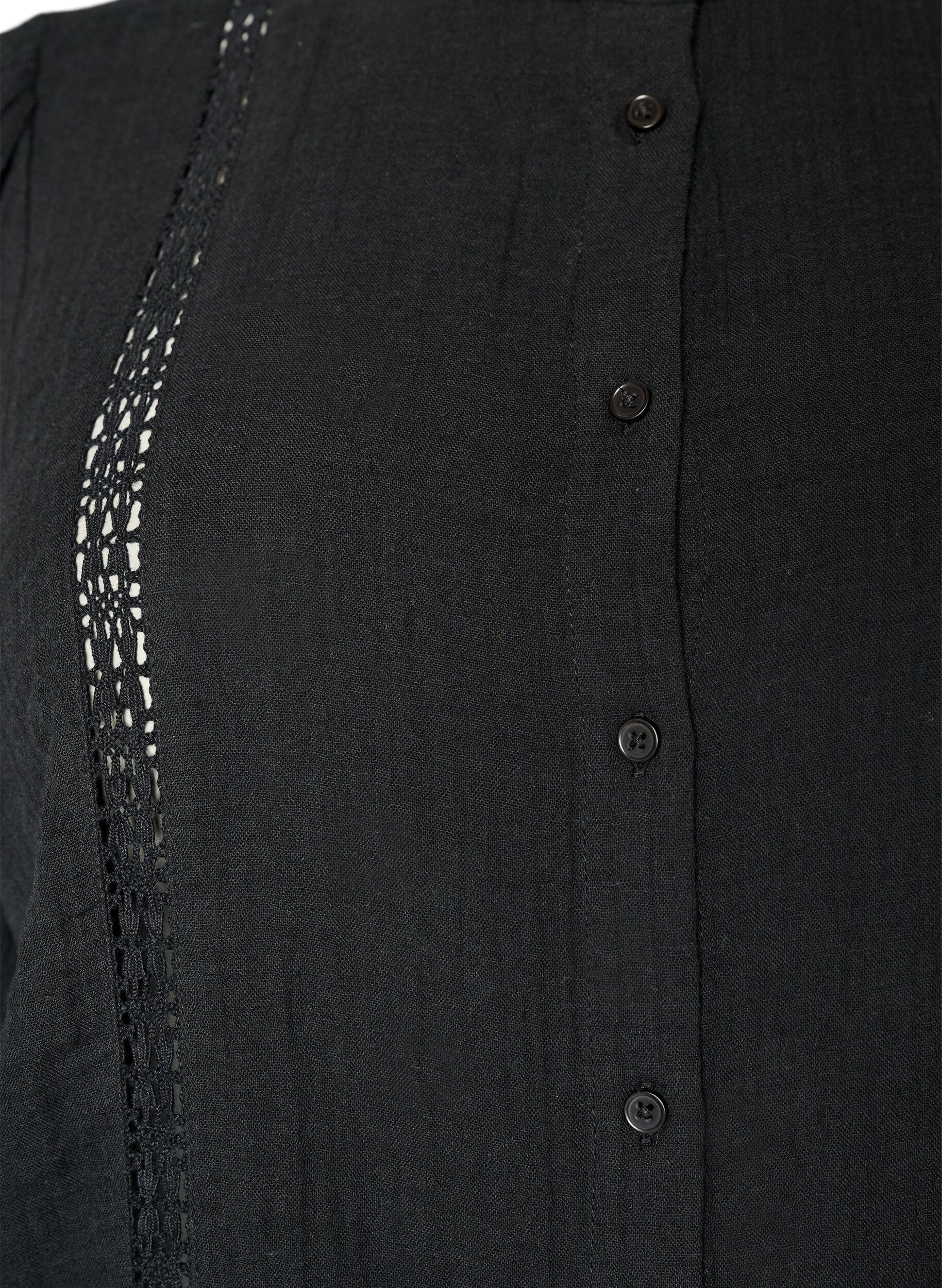 ZizziKort&auml;rmad blus i bomullsmuslin med virkad kant, Svart, Packshot image number 2