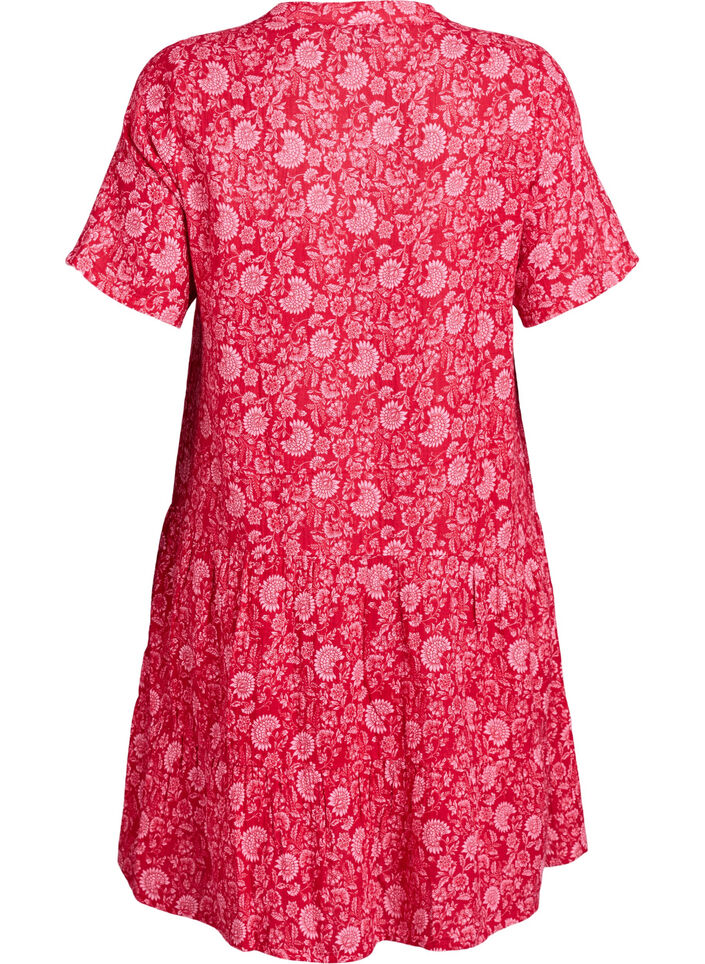 Kort a-linjeformad kl&auml;nning i bomullsmuslin, R&ouml;d, Packshot image number 1