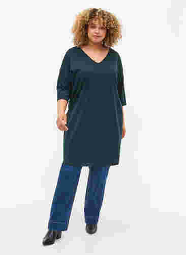 Melerad klänning med 3/4-ärmar och v-hals, Ponderosa Mel., Model image number 2