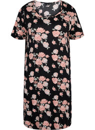 Pyjamasklänning i viskos med blommigt mönster, Black Flower AOP